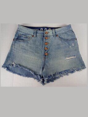Rewash Women's Size 9/29 Light Wash Denim Distressed 5 Button Cutoff Shorts